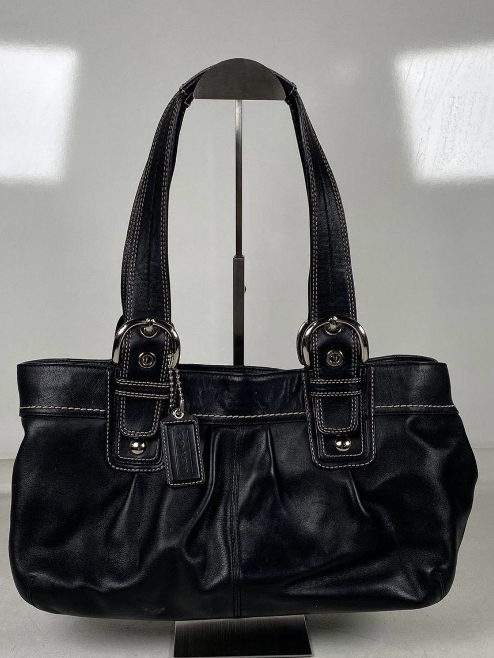 Coach Black Leather Shoulder Bag with Silver Hardware